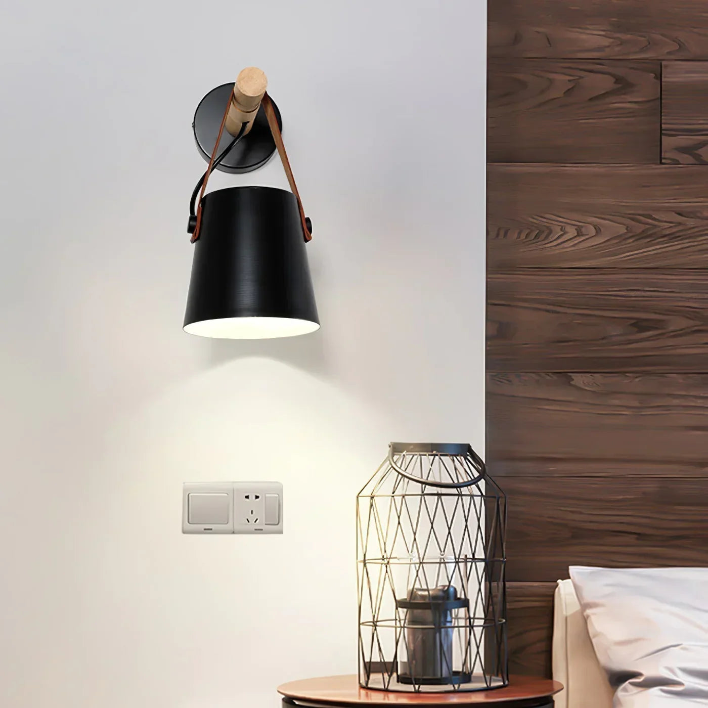 Nordlys wooden and leather wall lamp – Scandinavian minimalism