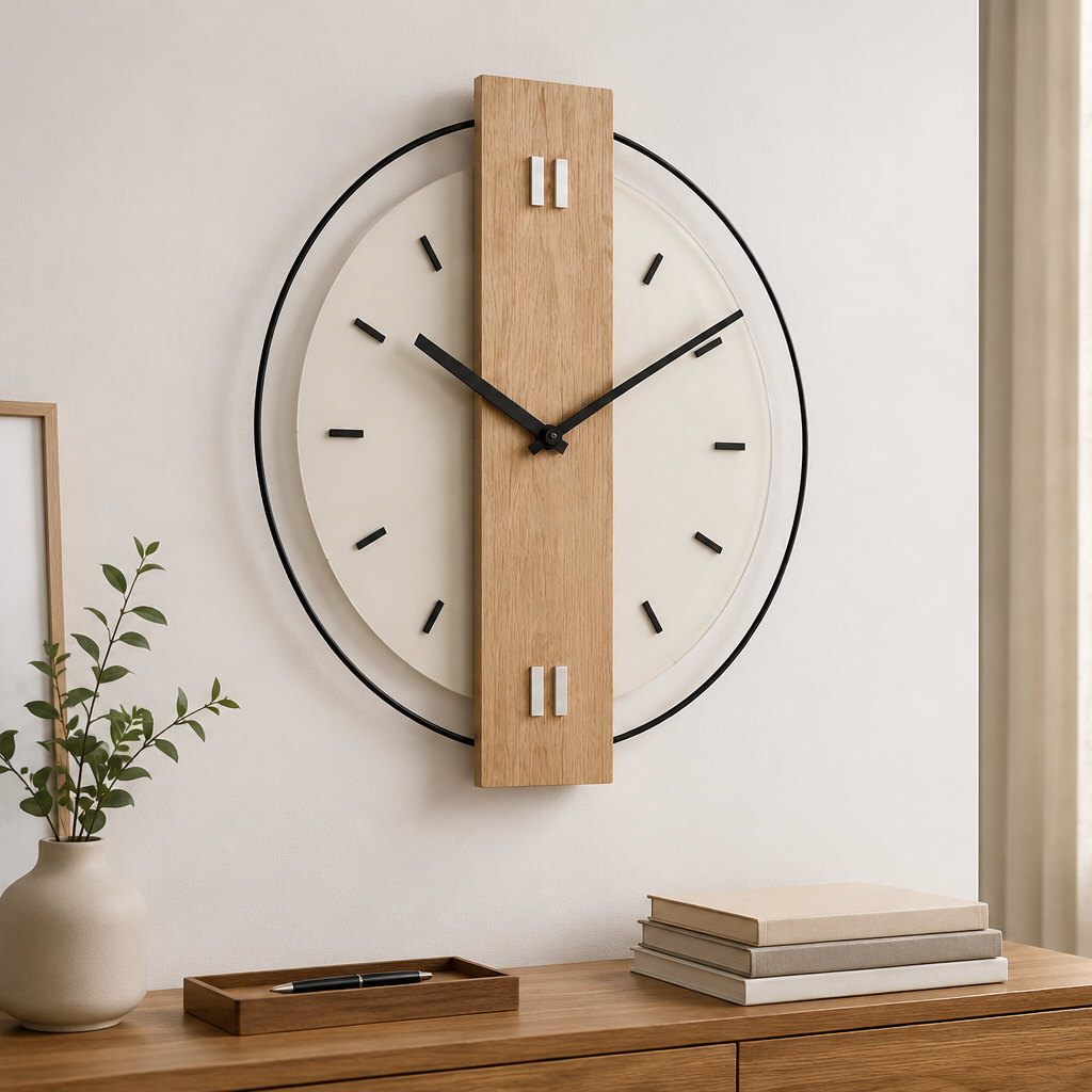 Artistic wooden-effect wall clock