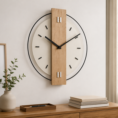 Artistic wooden-effect wall clock