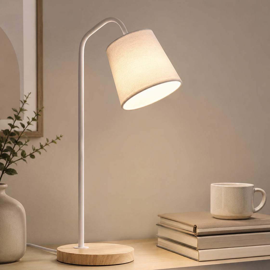 Scandinavian table lamp with a wooden base