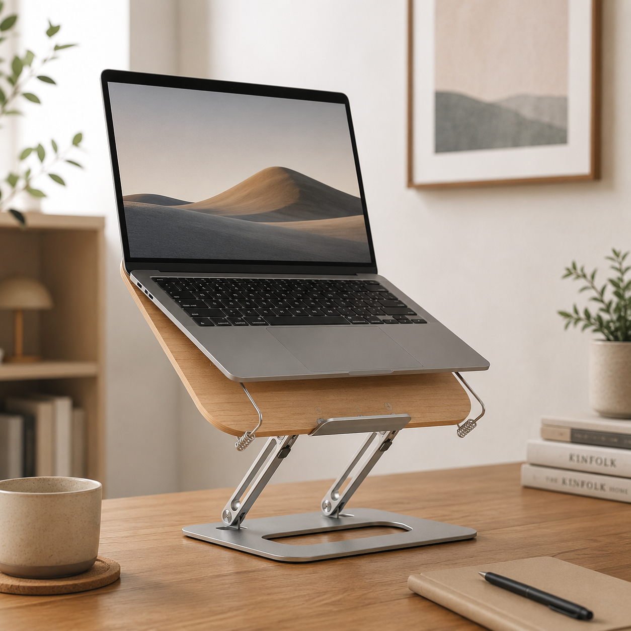 Foldable wooden laptop stand