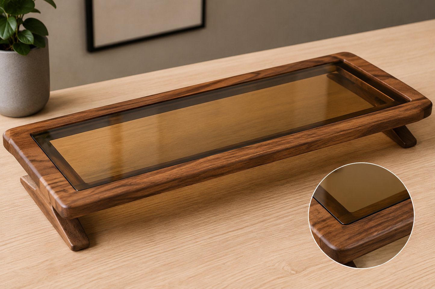 Walnut-effect computer stand
