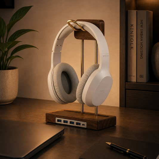 Black Walnut Headphone Stand with USB