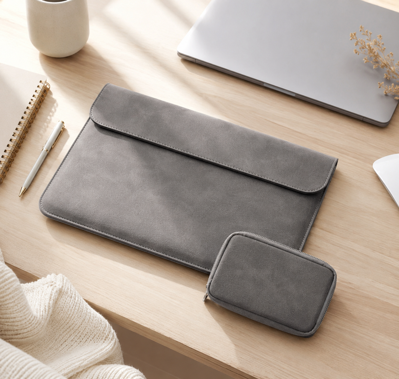 Soft laptop sleeve with a matching accessory organizer