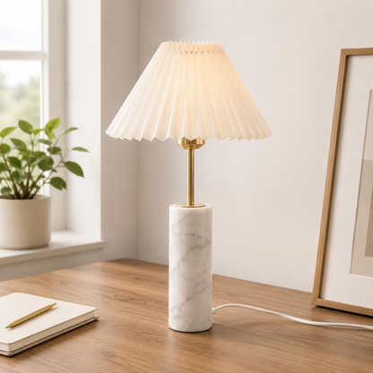Table lamp with a pleated lampshade