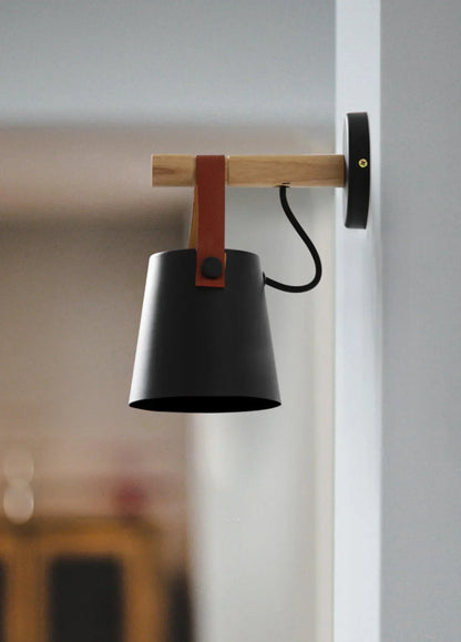 Nordlys wooden and leather wall lamp – Scandinavian minimalism