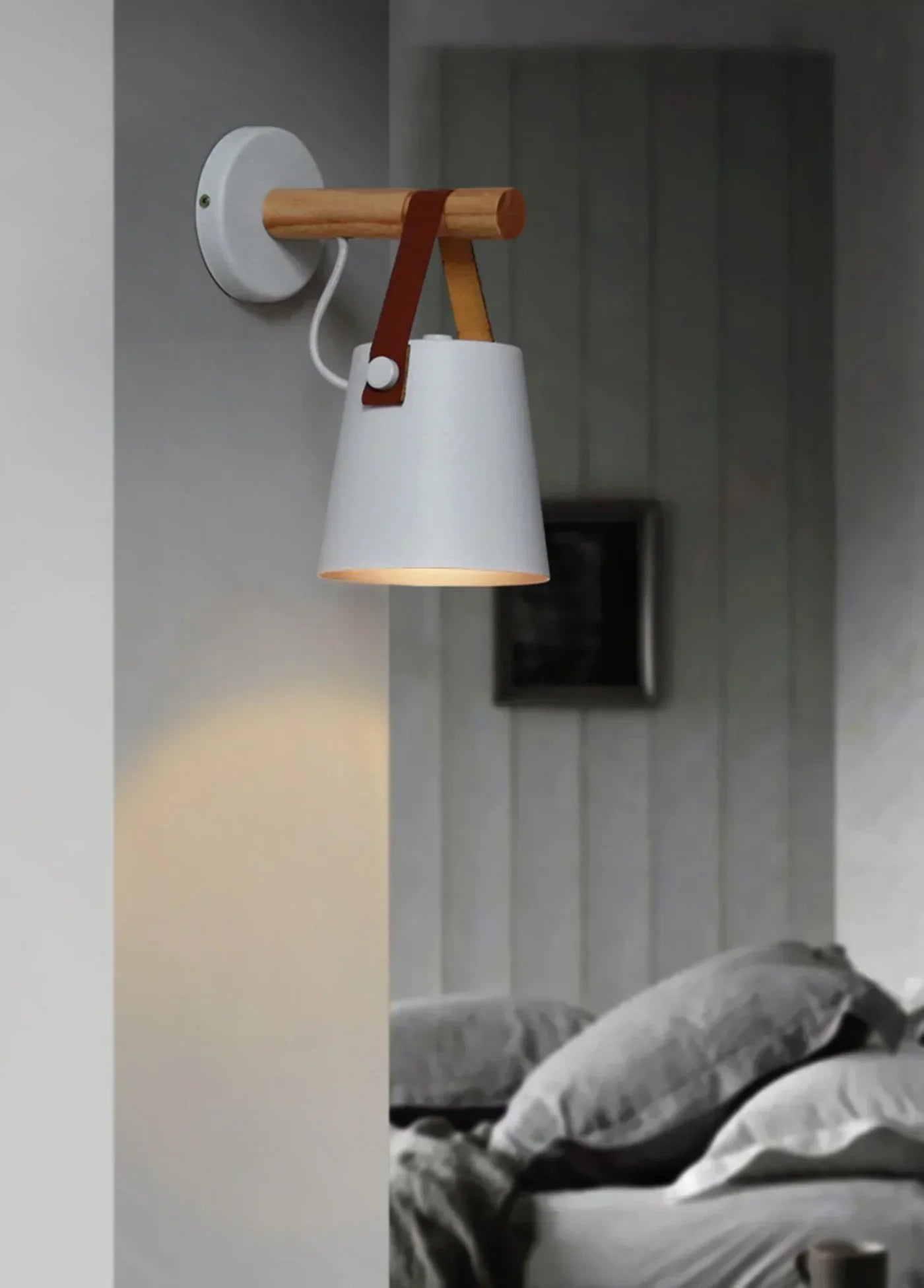Nordlys wooden and leather wall lamp – Scandinavian minimalism