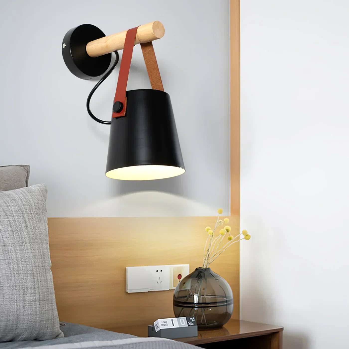 Nordlys wooden and leather wall lamp – Scandinavian minimalism