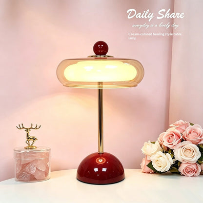Mira – Retro lampa stołowa LED w kolorze kremowym