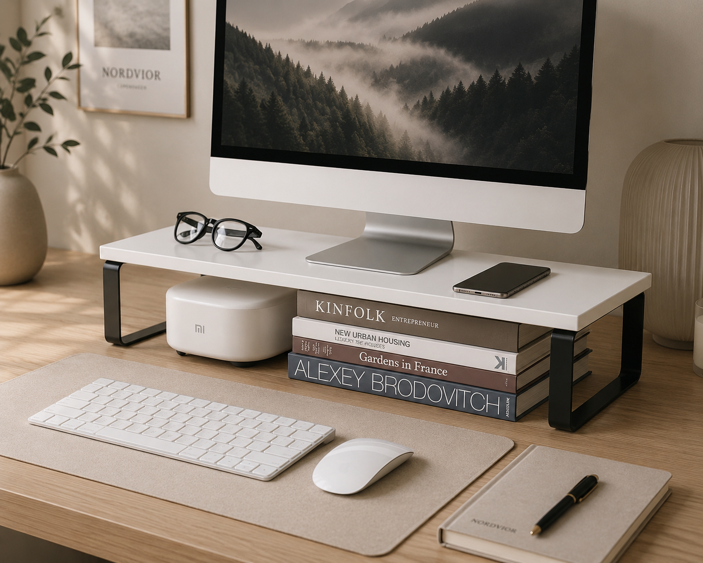 Minimalist wooden monitor stand